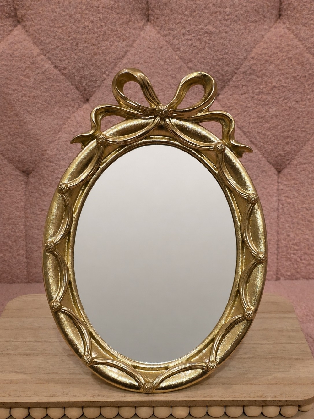 Gold Bow Oval Table Mirror